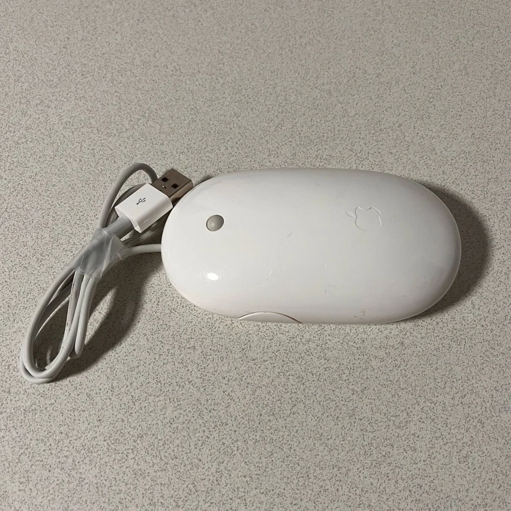 Authentic Apple A1152 EMC 2058 Wired Mighty Mouse Glossy White USB